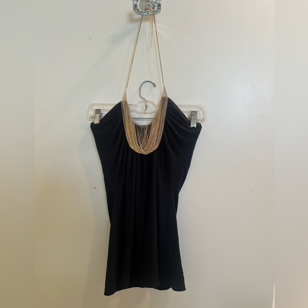 Black halter top with gold decor